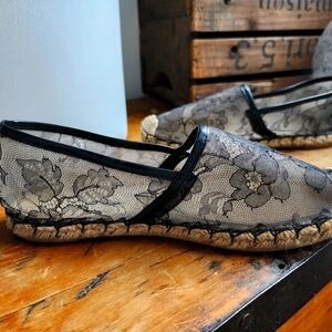 Valentino Black Lace Slip On Espadrilles size 38